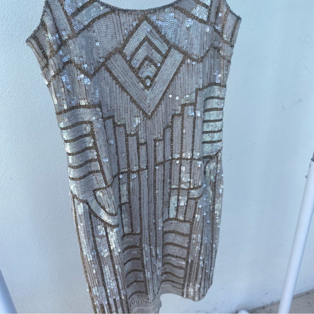 Adrianna Papell Champagne Sequin Embellished Dress Size 6 - Picture 5 of 10
